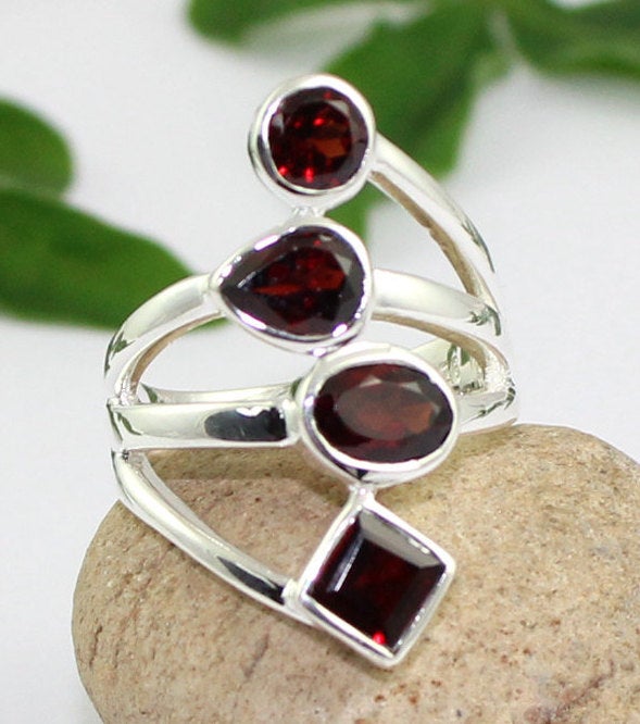 Beautiful Red Garnet Ring,fourth Anniversary Gift,925 Sterling Silver,women Jewelry,handcrafted Ring,cocktail Ring,long Slender Ring,mr1014