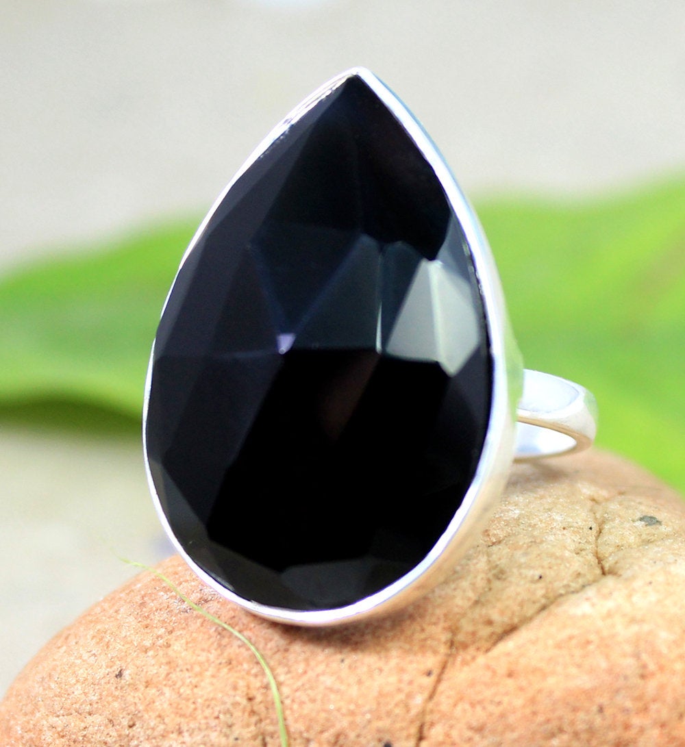 Black Onyx Cocktail Ring,genuine Gemstone Jewelry, Solid 925 Sterling Silver Jewelry,anniversary Gift For Spouse Thanksgiving Present,mr1015