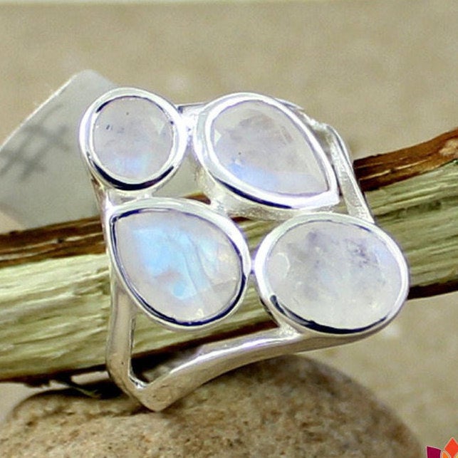 Exclusive Moonstone Ring,solid Sterling 925 Silver Jewelry,fourth Anniversary Ring,bridal Shower Gift,faceted Natural Gemstone,silver Ring,
