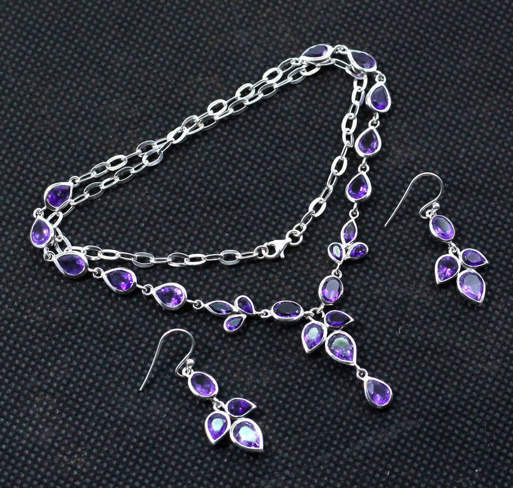 Exclusive Gift For Bride's Maid,purple Amethyst,wedding Jewelry,proposal Necklace Earring Set,solid 925 Sterling Silver,anniversary Gift