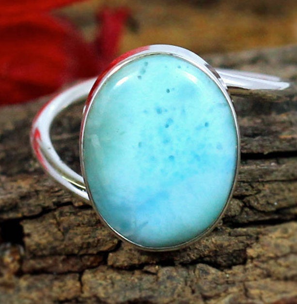 Genuine Dominican Larimar Ring Simple Minimalist Beautiful Ring 925 Sterling Silver Jewelry Birthday Gift Anniversary Gift My Ring Mr1086