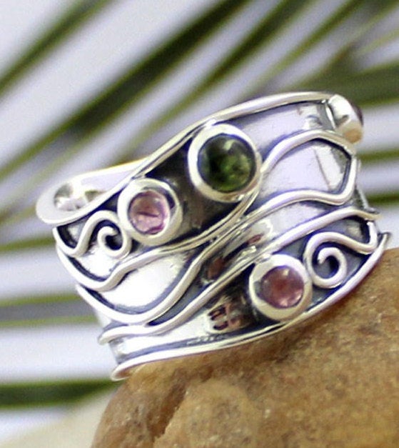 Authentic Tourmaline Ring,broad Band Thumb Ring,multi Color Tourmaline Men's Ring,925 Sterling Silver Gemstone Jewelry,christmas Gift
