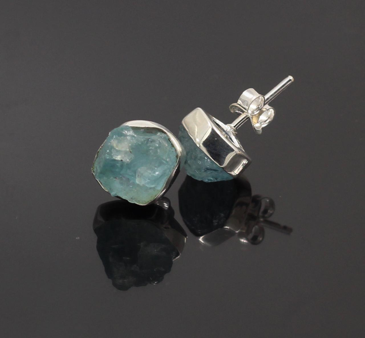 Amazing Aquamarine Stud Post Earring,solid 925 Sterling Silver Jewelry,daughter's Birthday Gift,healing Rough Aquamarine Earring Just
