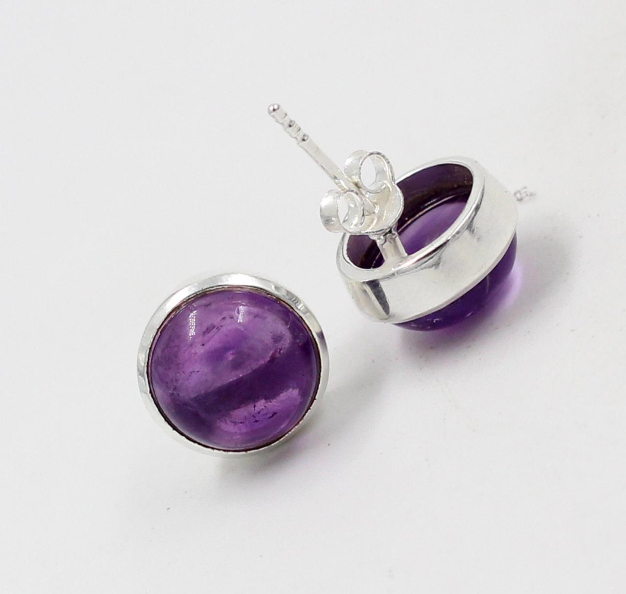 Beautiful Amethyst Cabochon Stud Earring,solid 925 Sterling Silver Jewelry,purple Amethyst Post Stud,birthday Gift,adorable Christmas Gift.
