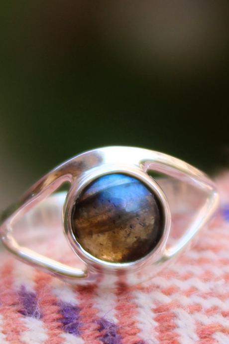 Evil Eye Ring Protective Jewelry,natural Fire Labradorite Ring,solid 925 Sterling Silver Gemstone Jewelry,birthday Gift,daily Wear Ring Gift.